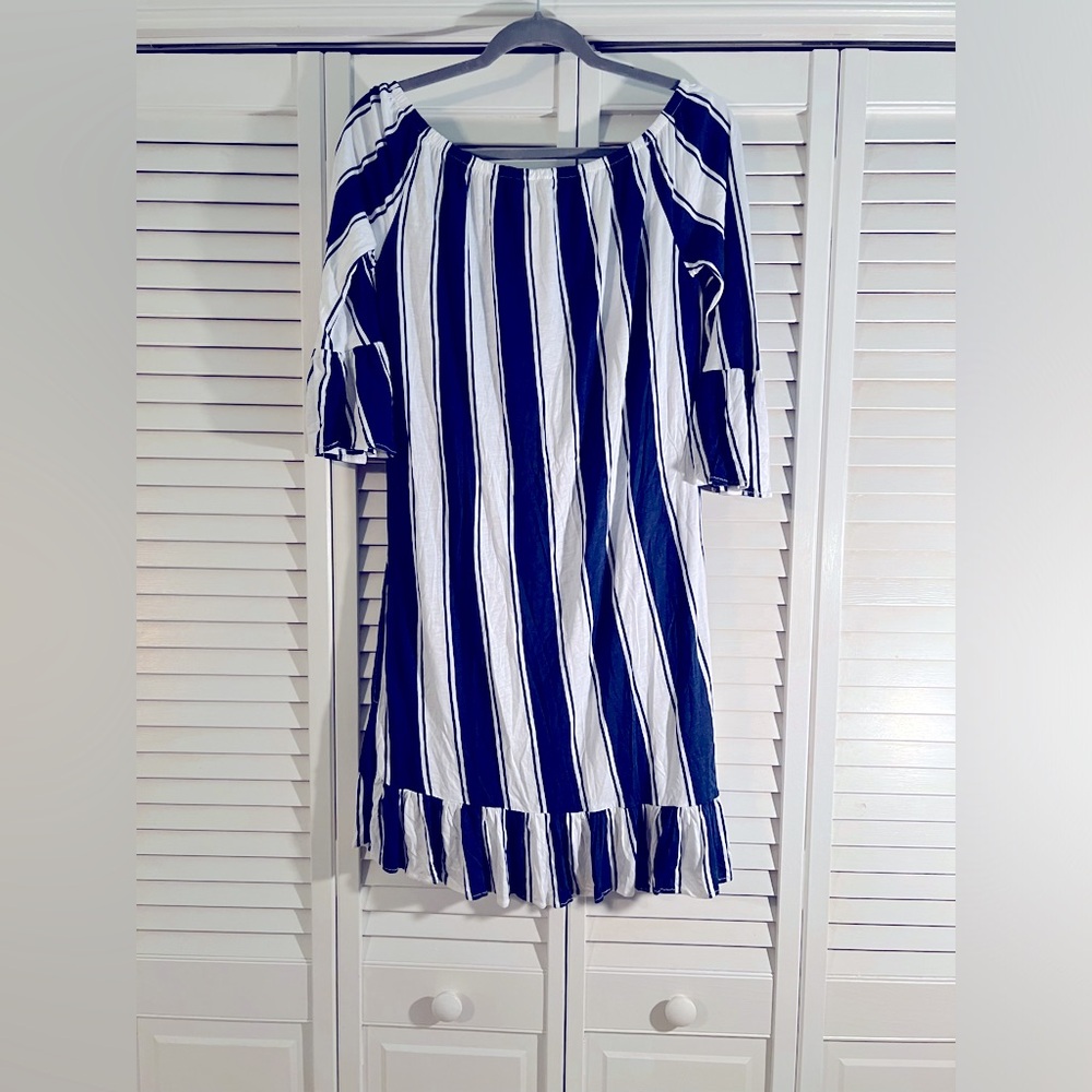 All For Color Cana Stripe Miranda Off the shoulder dress. Size-Med